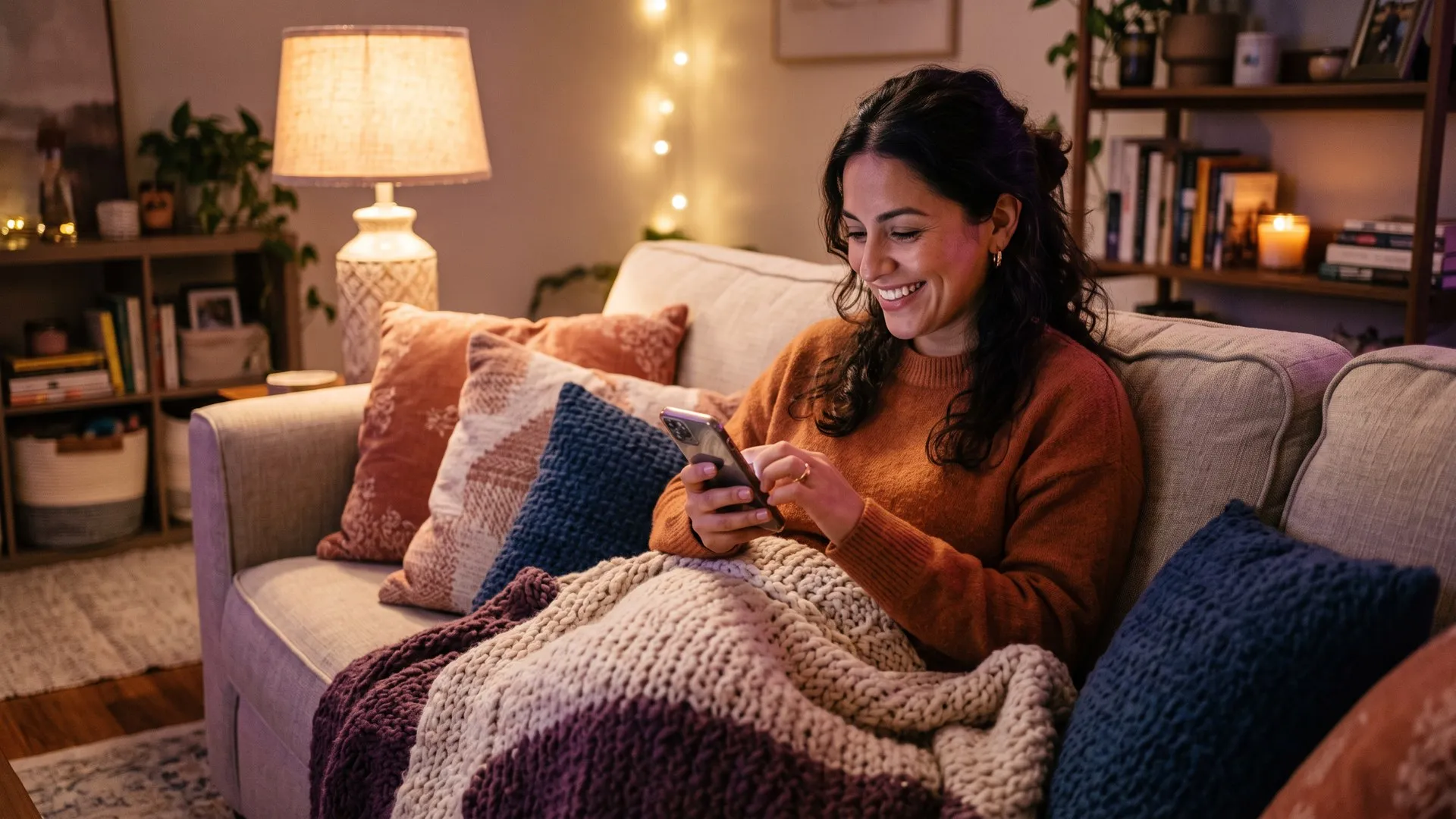 Business owner replying to social media comments and messages on her phone to grow customer engagement